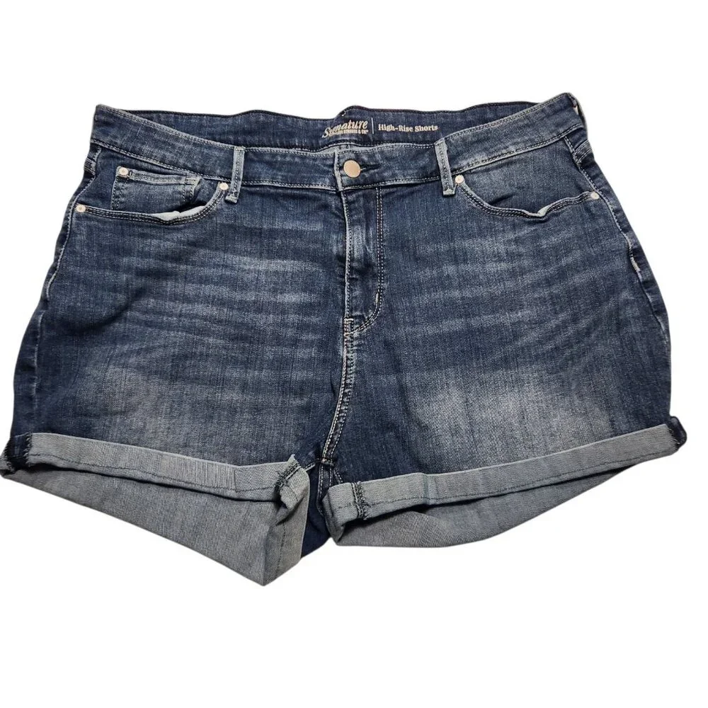 Signature‎ Levi Shorts White Label High Rise Cuffed Blue Denim Womens 20 38